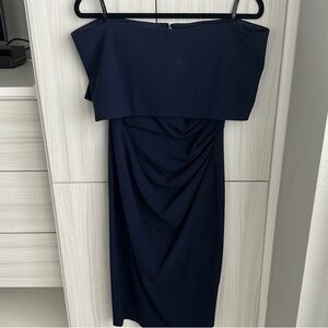 Vince Camuto navy popover off shoulder dress